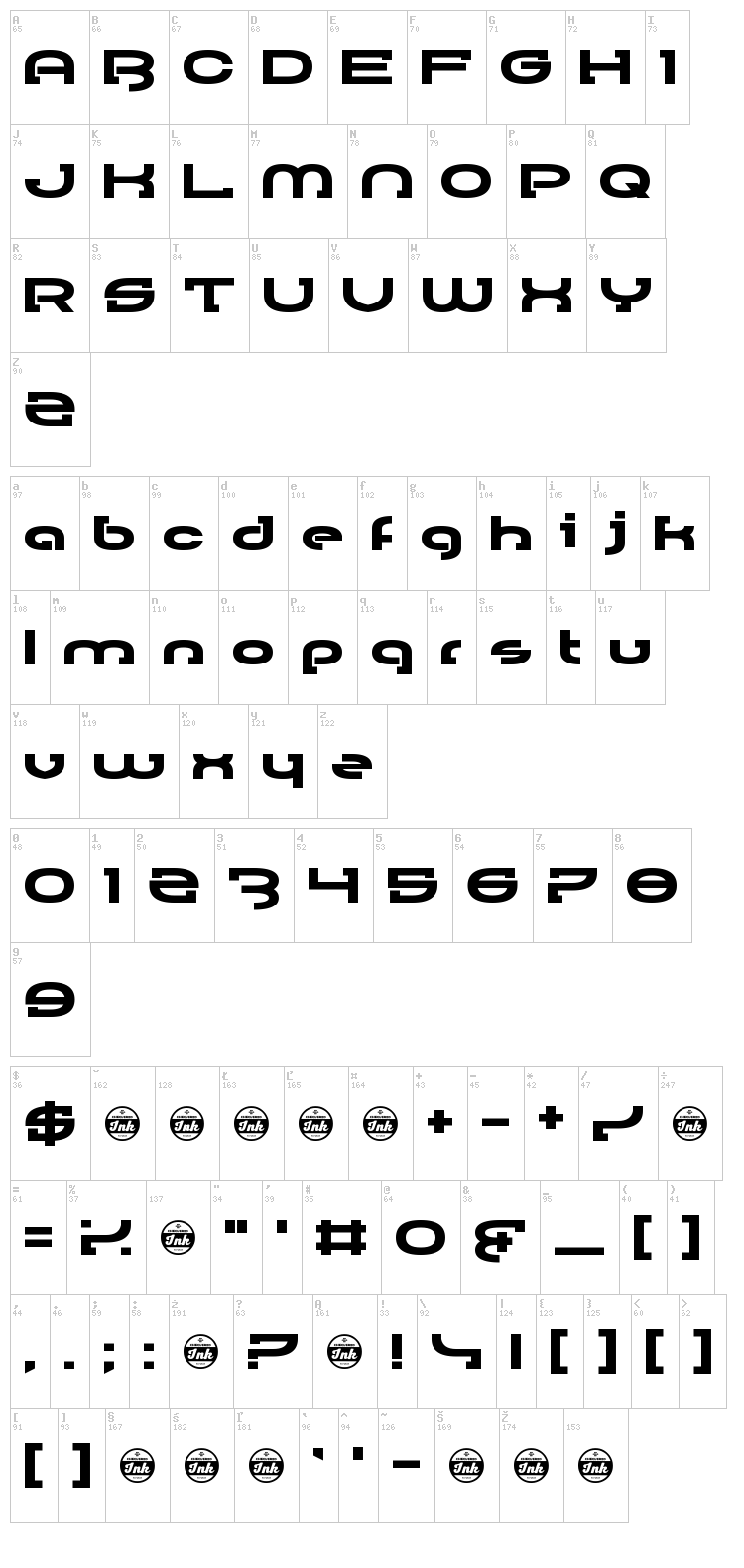 Rally Blade font map